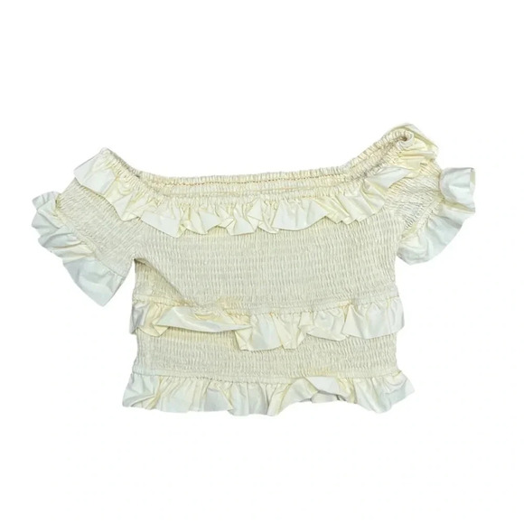 H&M pastel Yellow Off The Shoulder Frilled
Stretchy Cropped Top
Size 4 - Picture 4 of 5